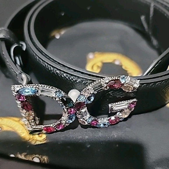 Authentic DOLCE & GABBANA Leather Belt W/Jeweled Logo Buckle SZ 34 NWT BE1272 main image 4
